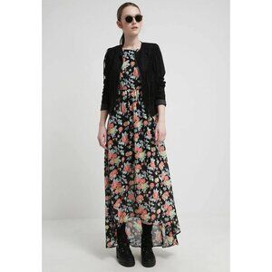 Tom Tailor Denim Floral Printed Long Maxi Dress Black Asymmetrical S NEW 215855